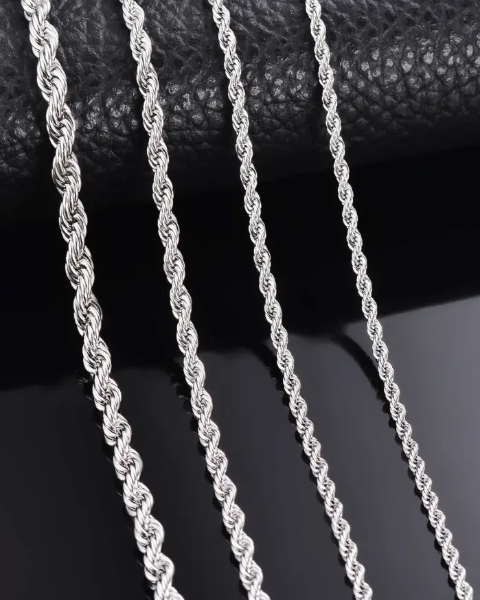1 pieza de Plata de Ley 925 ancho 2mm/3mm/4mm cuerda cadena collar/pulsera para hombres mujeres hombre collar de cadena de moda 1
