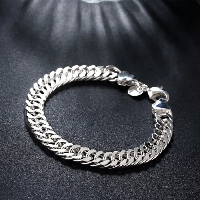 Pulsera de cadena sólida cuadrada de Plata de Ley 925 Noble para mujeres y hombres, abalorio, regalo de fiesta, joyería de moda de boda 2