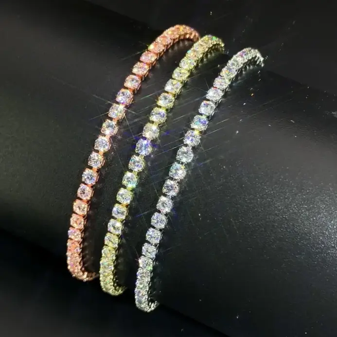 Pulsera de tenis de circonia de 2,5mm para mujer, abalorio de cristal de diseñador, pulsera de cadena fina de tenis en la mano, joyería de boda KC128 2