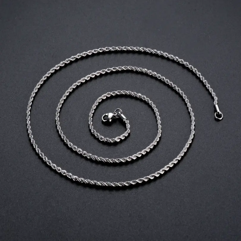 1 pieza de Plata de Ley 925 ancho 2mm/3mm/4mm cuerda cadena collar/pulsera para hombres mujeres hombre collar de cadena de moda 4