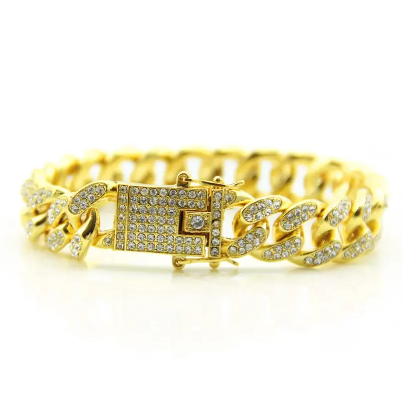 HNSP 12MM Lced Out pulsera de cadena de eslabones cubanos para hombres joyería de accesorios de Hip Hop 3