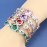 Pulsera femenina con dije de plata 925, brazalete de circonia cúbica azul, joyería de boda de 6 colores, longitud ajustable de 18 + 3CM 2