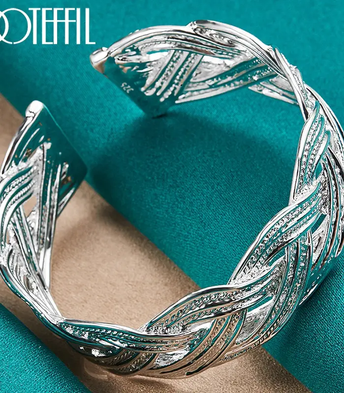 brazalete de red entrelazada de Plata de Ley 925 de 27mm para mujer, joyería de fiesta con abalorio de moda para compromiso de boda 1
