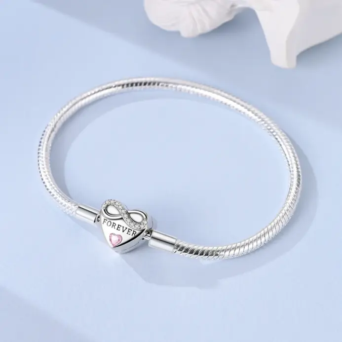 Pulsera Original de Plata de Ley 925, pulsera con dijes de 17-20CM, pulsera de circonia pavimentada con corazón de amor para mujer, regalos de joyería DIY 2