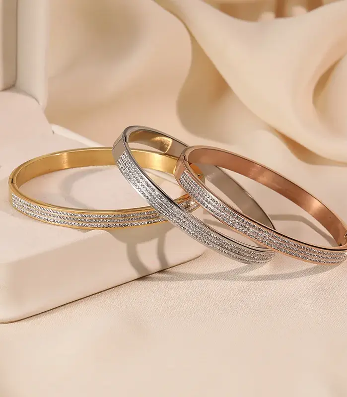 Pulsera de circón para mujer, accesorio de joyería de acero inoxidable a la moda, conjunto de pulsera de lujo 1