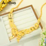 Precioso conjunto de joyería de boda de Dubái, chapado en oro de 24k, collar nupcial nigeriano, pulsera, pendientes, joyería árabe para mujer 6