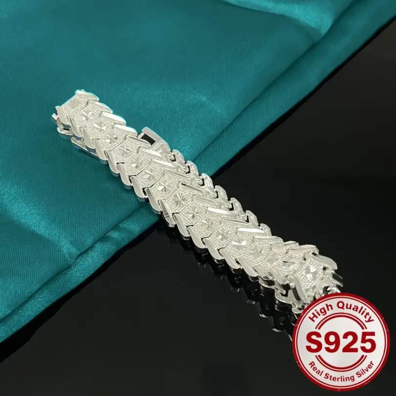 Nueva pulsera ancha de Plata de Ley 925 Original para mujer, joyería de diseñador a la moda, accesorios para fiesta y boda 5
