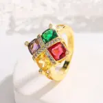 Anillo de oro de 18 quilates con amatista colorida, topacio, Esmeralda, rubí, lleno de diamantes para mujer, joyería de regalo para fiesta de compromiso 2