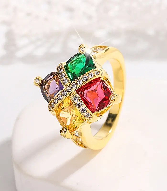 Anillo de oro de 18 quilates con amatista colorida, topacio, Esmeralda, rubí, lleno de diamantes para mujer, joyería de regalo para fiesta de compromiso 2
