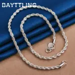 Accesorios de plata de ley 925 para hombre, 4MM, 40-60cm, 2 uds., collar de cadena de cuerda, pulsera, joyería de regalo de boda a la moda para mujer 4