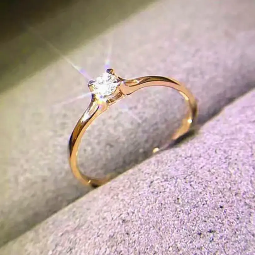 Huitan-anillos de boda minimalistas para mujer, con circonita cúbica de 4MM, accesorio Simple y elegante para dedo femenino, bandas de compromiso, joyería 4