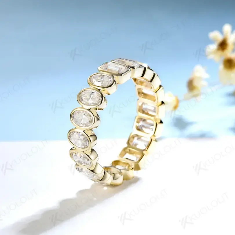 Anillos Kuololit de moissanita ovalados y esmeralda de 6,3 quilates para hombres y mujeres, anillo de plata de oro amarillo de 18 quilates, 14 quilates y 10 quilates para compromiso y boda 4