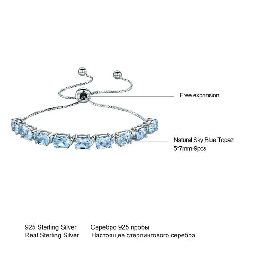 Nano Topacio Azul Cielo 925 pulseras de eslabones de cadena de plata esterlina para mujer joyería fina pulsera ajustable 5