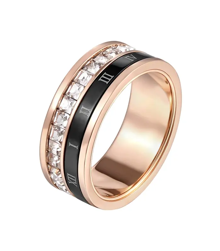 Anillo giratorio de cristal con números romanos negros y círculo, anillo de compromiso nupcial para boda, regalo de Navidad, joyería para mujer, venta al por mayor 1
