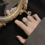 Anillo de acero inoxidable con circonita cuadrada de doble hilera de oro rosa de lujo, joyería romántica para fiesta y boda, regalo para mujer 4