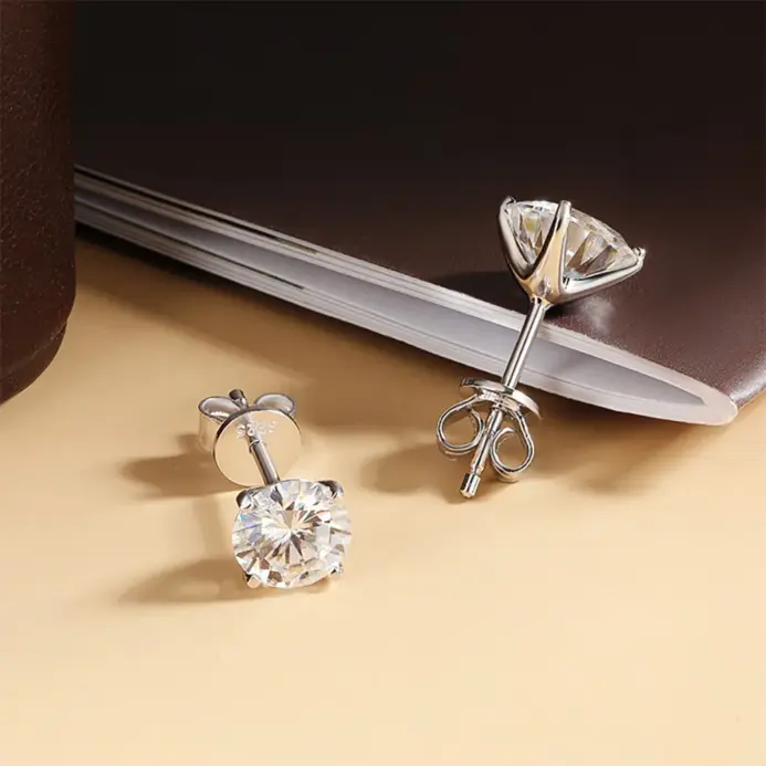 Pendientes de Moissanita de 0.1-5ct para Mujer y Hombre, Redondos, Color D, Diamante, Plata de Ley 925, Chapados en Oro de 18K, con Certificado 2