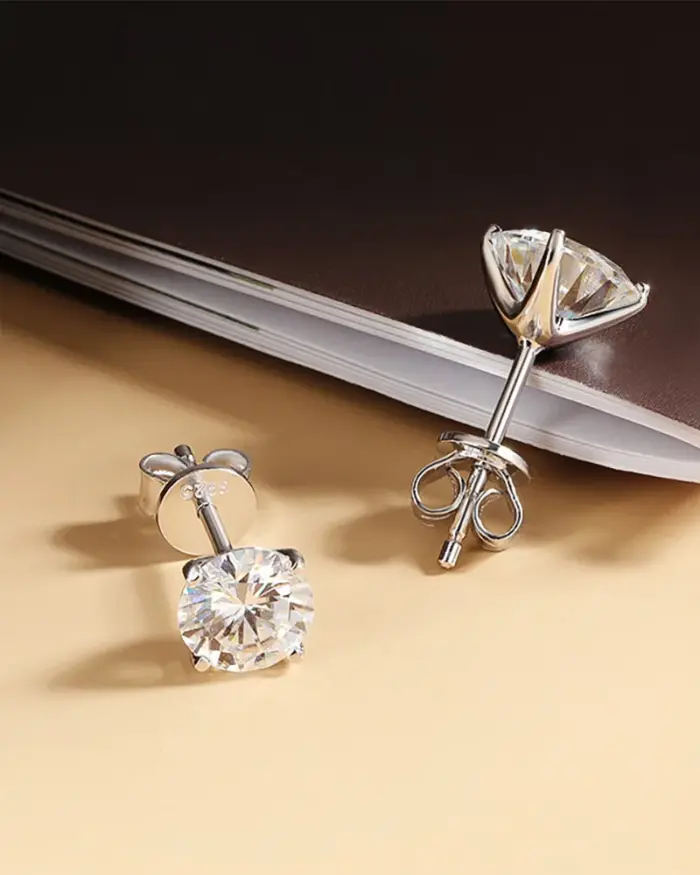 Pendientes de Moissanita de 0.1-5ct para Mujer y Hombre, Redondos, Color D, Diamante, Plata de Ley 925, Chapados en Oro de 18K, con Certificado 2