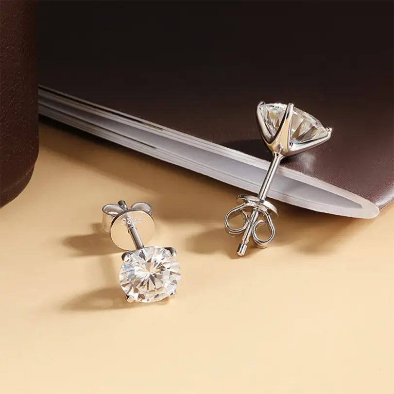 Pendientes de Moissanita de 0.1-5ct para Mujer y Hombre, Redondos, Color D, Diamante, Plata de Ley 925, Chapados en Oro de 18K, con Certificado 2