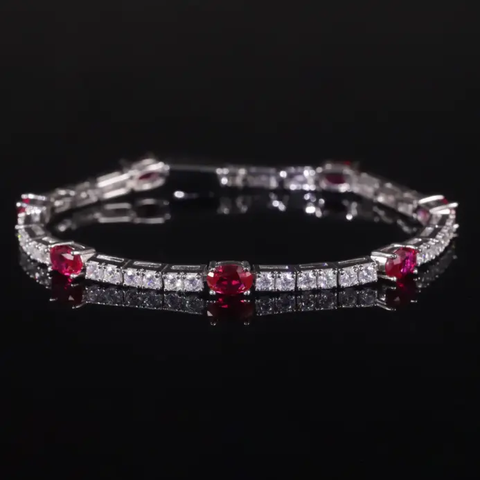 pulsera de tenis de rubí cultivada en laboratorio de BALLET para mujer, brazalete de piedra natal de Plata de Ley 925, pulsera de lujo para fiesta, regalo 1