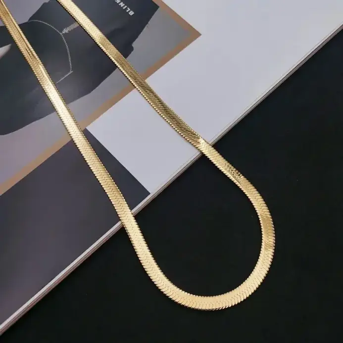 Collar de cadena plana de 4MM de oro de 18K de Plata de Ley 925 para mujer, joyería de buenos de lujo, gargantilla de regalo de boda para clavícula 2
