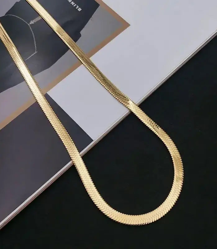 Collar de cadena plana de 4MM de oro de 18K de Plata de Ley 925 para mujer, joyería de buenos de lujo, gargantilla de regalo de boda para clavícula 2
