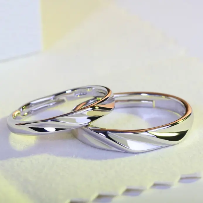 2 Anillos de Plata de Ley 925 con Circonita para Pareja, para Mujer y Hombre, Exquisitos, para Estudiantes, Novias, Accesorios de Joyería de Plata para Boda 1