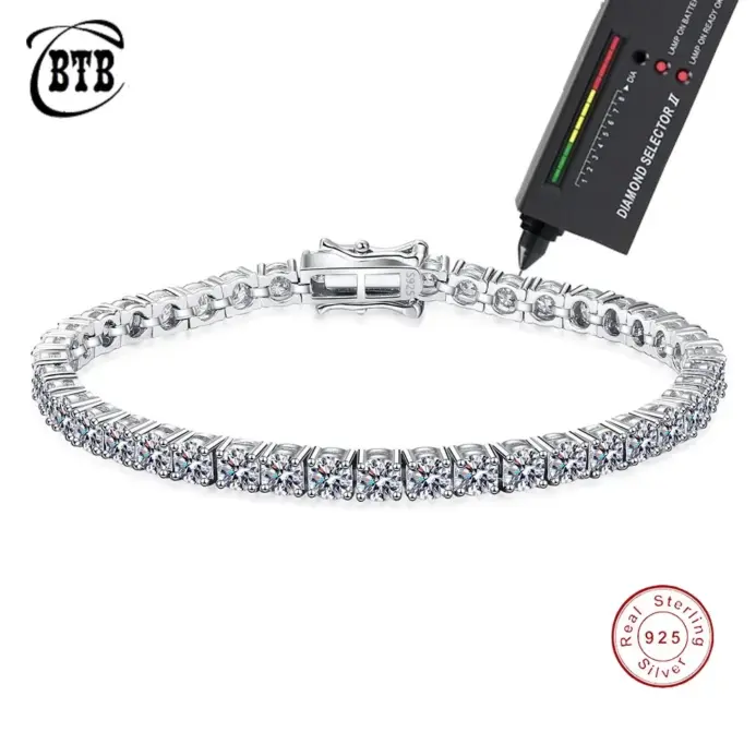 Pulsera de tenis de piedra de moissanita de plata de ley 925, 3- 4mm de ancho, joyería de boda personalizada, venta al por mayor 1