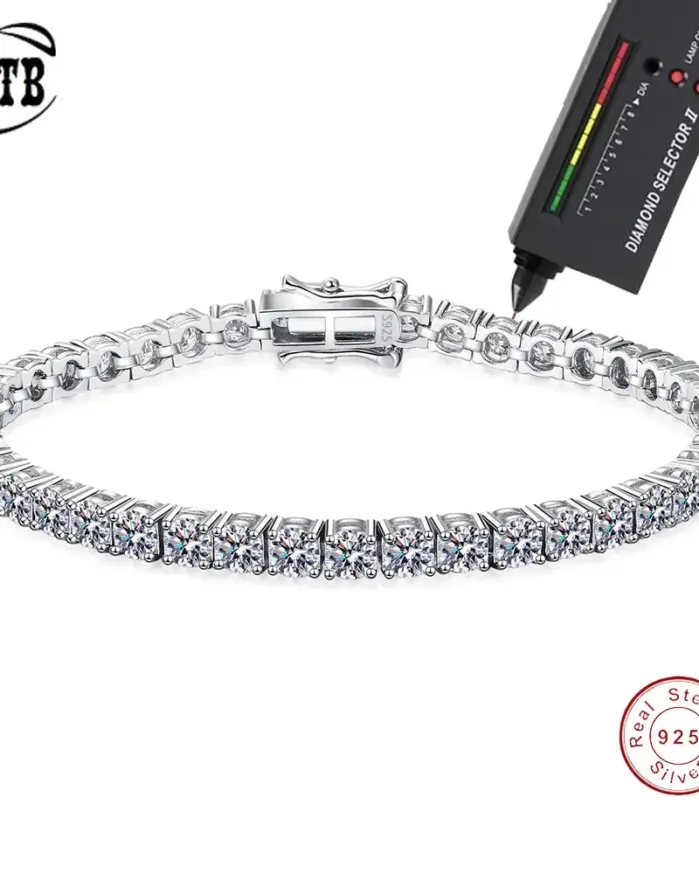 Pulsera de tenis de piedra de moissanita de plata de ley 925, 3- 4mm de ancho, joyería de boda personalizada, venta al por mayor 1