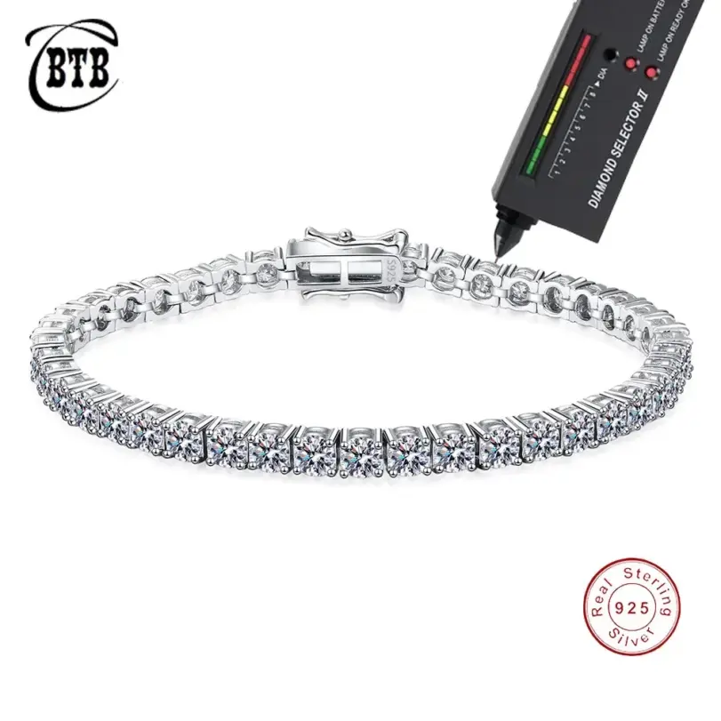Pulsera de tenis de piedra de moissanita de plata de ley 925, 3- 4mm de ancho, joyería de boda personalizada, venta al por mayor 1