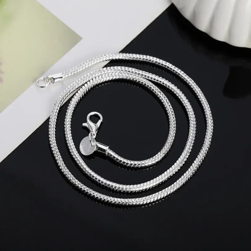 40-75 cm Plata de Ley 925 1 MM/2 MM/3 MM collar de cadena de serpiente sólida para hombres mujeres joyería de moda para colgante envío gratis 5