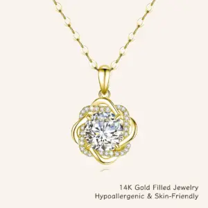 Colgante de flor de moissanita de Color D de 3 quilates de lujo, collar relleno de oro de 1/20 de 14K con certificado, regalo de joyería de cumpleaños y Navidad para mujer 1