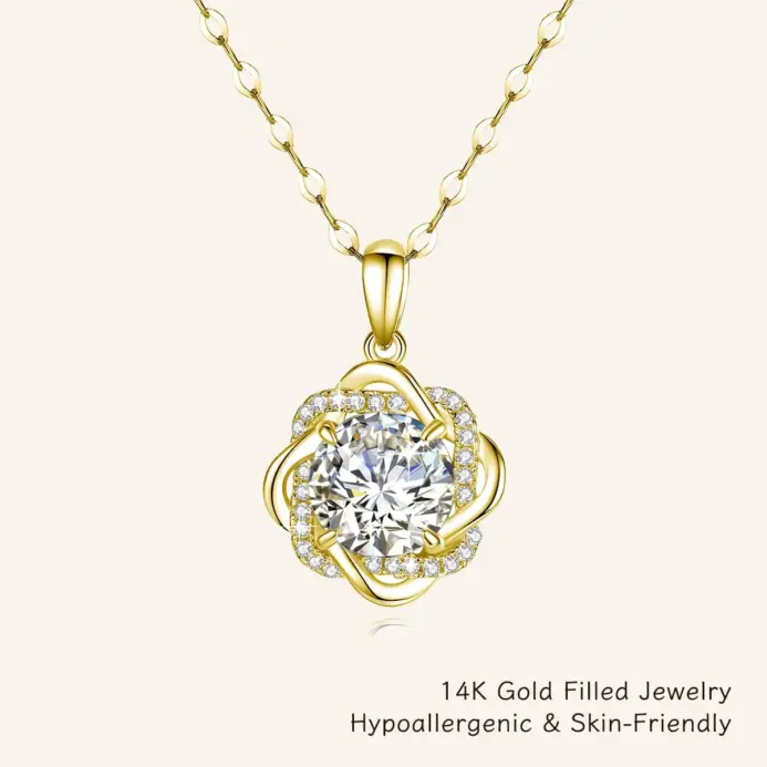 Colgante de flor de moissanita de Color D de 3 quilates de lujo, collar relleno de oro de 1/20 de 14K con certificado, regalo de joyería de cumpleaños y Navidad para mujer 1