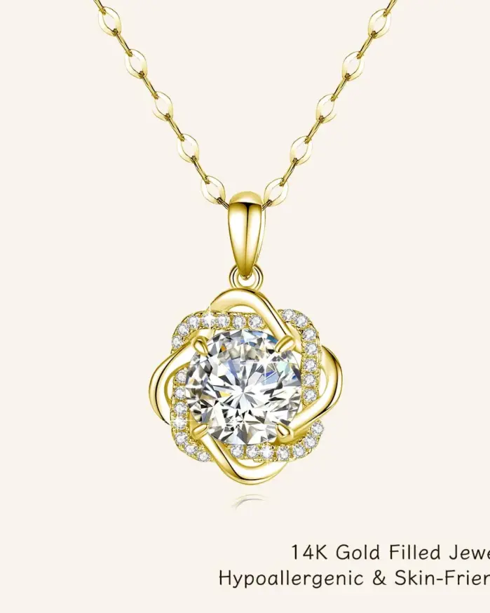 Colgante de flor de moissanita de Color D de 3 quilates de lujo, collar relleno de oro de 1/20 de 14K con certificado, regalo de joyería de cumpleaños y Navidad para mujer 1