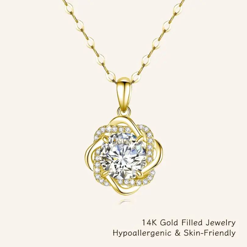 Colgante de flor de moissanita de Color D de 3 quilates de lujo, collar relleno de oro de 1/20 de 14K con certificado, regalo de joyería de cumpleaños y Navidad para mujer 1 Colgante de flor de moissanita de Color D de 3 quilates de lujo, collar relleno de oro de 1/20 de 14K con certificado, regalo de joyería de cumpleaños y Navidad para mujer 1