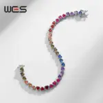 WES-pulsera de plata de ley 925 para mujer, corazón encantador, regalo del Día de San Valentín para novia, joyería de circonia cúbica de arcoíris, venta al por mayor 5