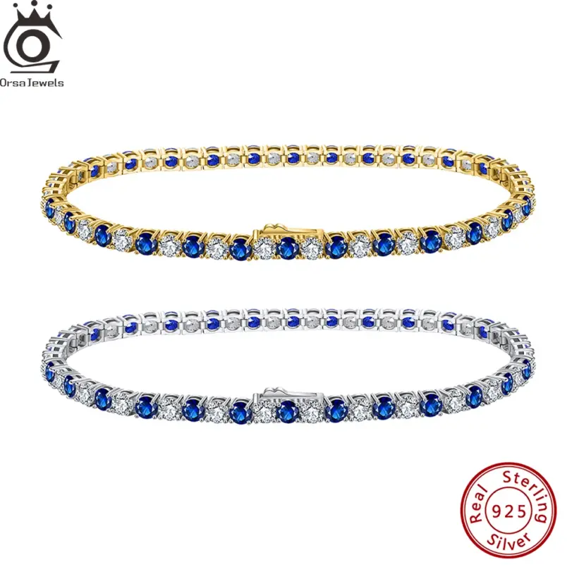 exquisita pulsera de tenis brillante azul zafiro de 3mm pulsera de plata de ley S925 con circonita cúbica de moda CZ SB137 1 exquisita pulsera de tenis brillante azul zafiro de 3mm pulsera de plata de ley S925 con circonita cúbica de moda CZ SB137 1