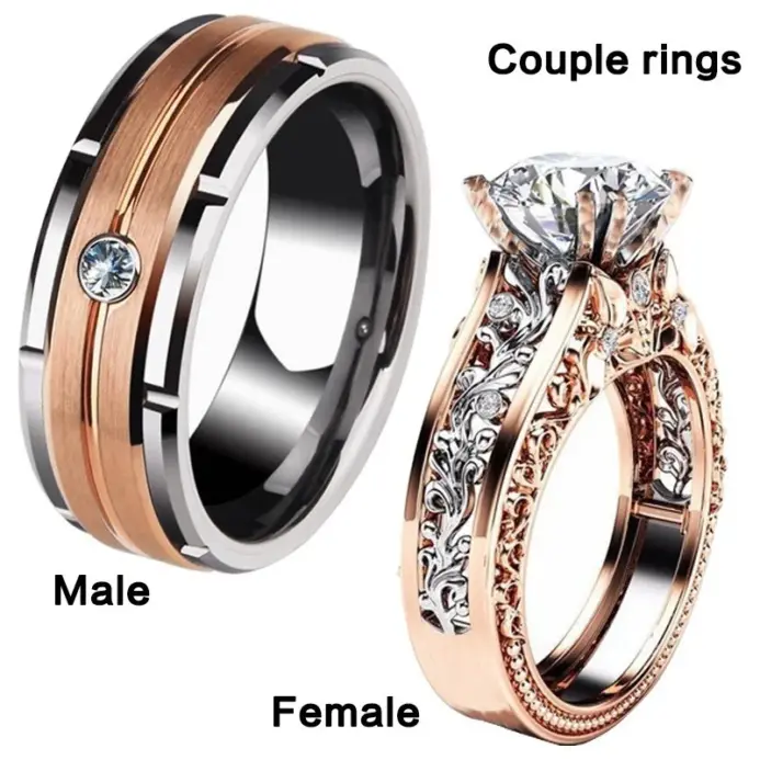 Anillo de lujo con patrón de tallado hueco de Metal para mujer, Color oro rosa, piedras de circonita, anillo de pareja, joyería de boda de compromiso nupcial, 1 pieza 1