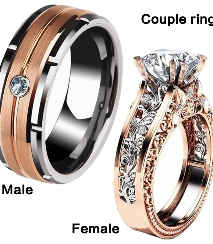 Anillo de lujo con patrón de tallado hueco de Metal para mujer, Color oro rosa, piedras de circonita, anillo de pareja, joyería de boda de compromiso nupcial, 1 pieza 1