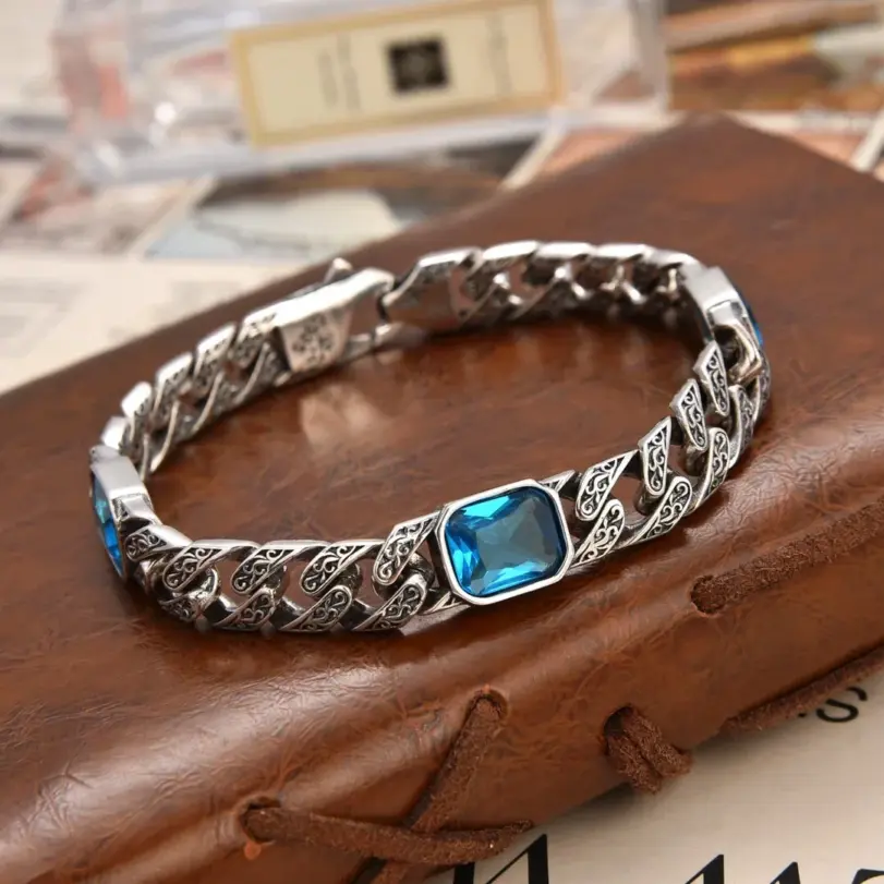 ✨ Pulsera "Tang Dynasty Brilliance" – Plata, Patrón Tang y Diamantes (Estilo Hip-Hop Unisex) 5