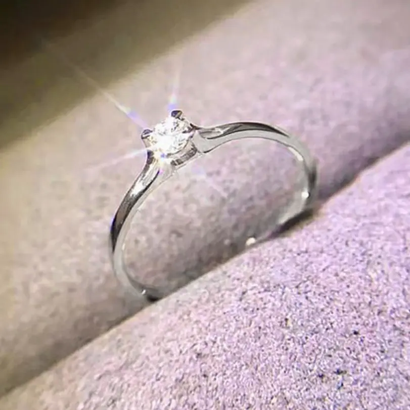 Huitan-anillos de boda minimalistas para mujer, con circonita cúbica de 4MM, accesorio Simple y elegante para dedo femenino, bandas de compromiso, joyería 3