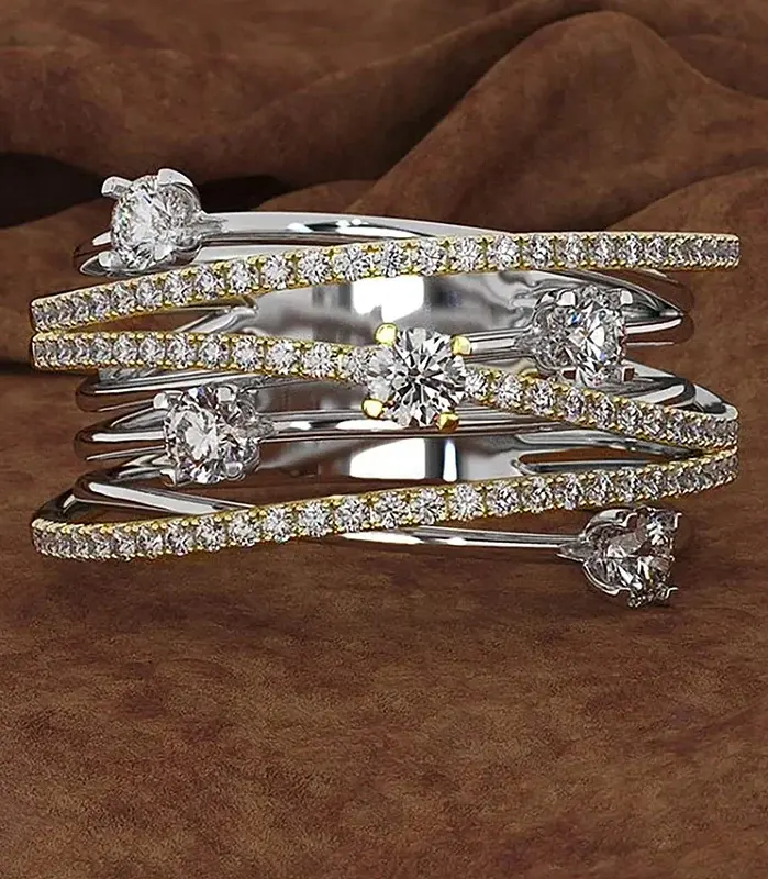 Anillo Huitan para mujer, Color dorado/plateado, multicapas, accesorios de lujo para fiesta y boda, CZ brillante con incrustaciones, joyería de moda para el día a día 2