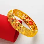 Brazalete de boda de lujo para mujer, oro puro 24K 9999, oro real, pulsera de hierba hueca 3