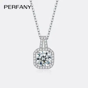 PERFANY-collar de moissanita 1-2CT para mujer, colgante de diamante de laboratorio de diseño cuadrado de plata S925, joyería de boda lujosa 1
