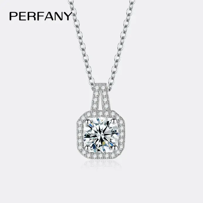 PERFANY-collar de moissanita 1-2CT para mujer, colgante de diamante de laboratorio de diseño cuadrado de plata S925, joyería de boda lujosa 1