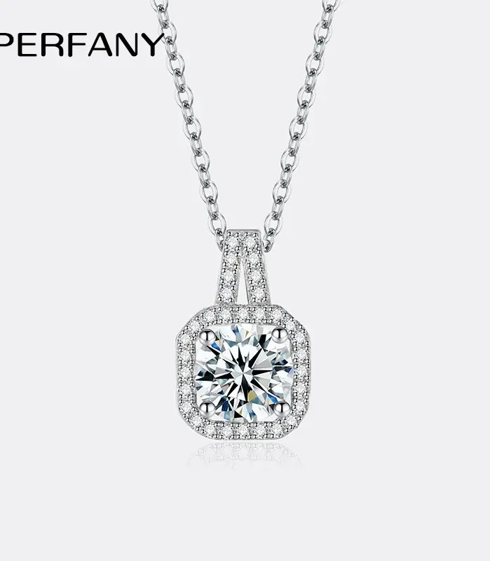 PERFANY-collar de moissanita 1-2CT para mujer, colgante de diamante de laboratorio de diseño cuadrado de plata S925, joyería de boda lujosa 1