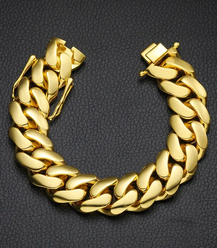 Pulsera de lujo para hombre, oro puro 24K 9999, oro real, ancho, 10mm, 12mm, 14mm, cadena cubana brillante, hebilla de mariposa 1