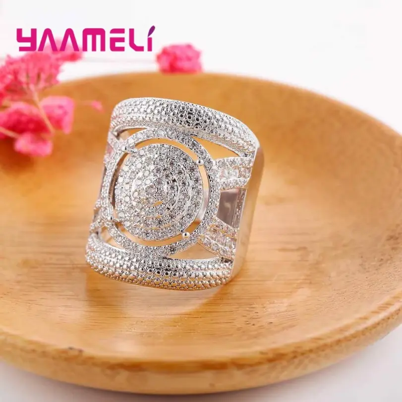 Exquisitos anillos de plata de ley 925 a la moda, diseño hueco, anillos anchos geniales para mujer y niña, regalo sorpresa para cita 6