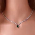 Collar azul claro de circonia cúbica con forma de gota de agua y cadena helada de alta calidad para mujer, joyería para fiesta y boda chapada en oro de 18 quilates 4