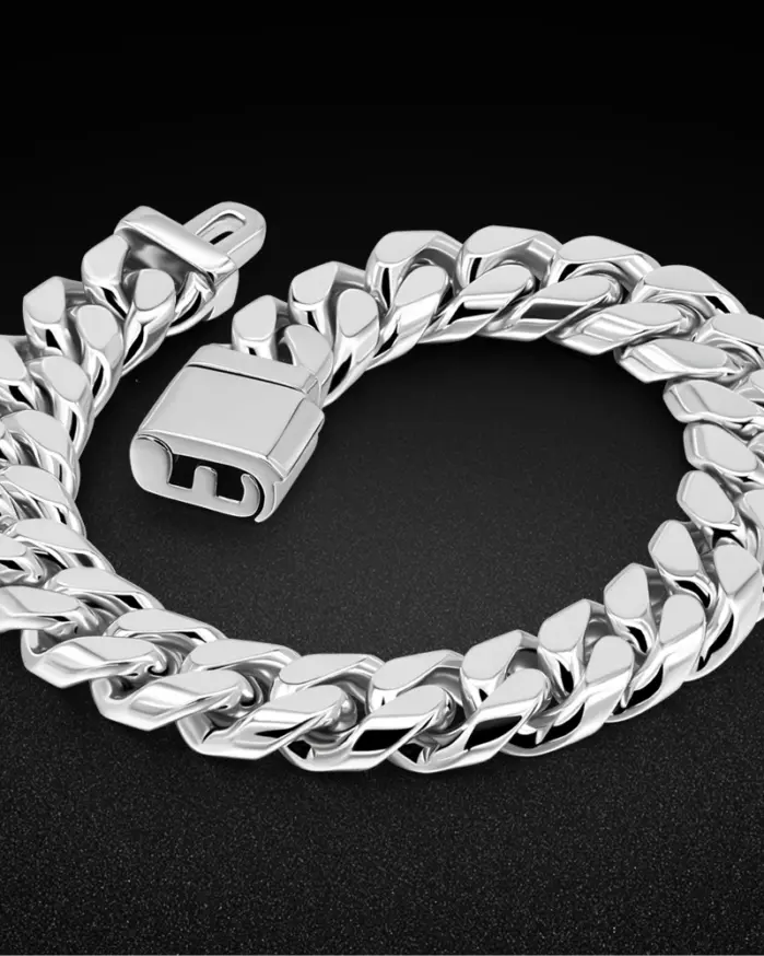 Pulsera de plata de ley 925 de Hip Hop para hombre, cadena cubana Miami de 12mm de ancho, cadena de mano a la moda, accesorio de joyería para hombre 1