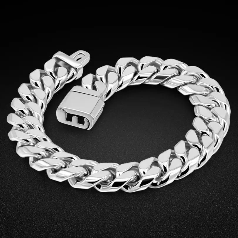 Pulsera de plata de ley 925 de Hip Hop para hombre, cadena cubana Miami de 12mm de ancho, cadena de mano a la moda, accesorio de joyería para hombre 1